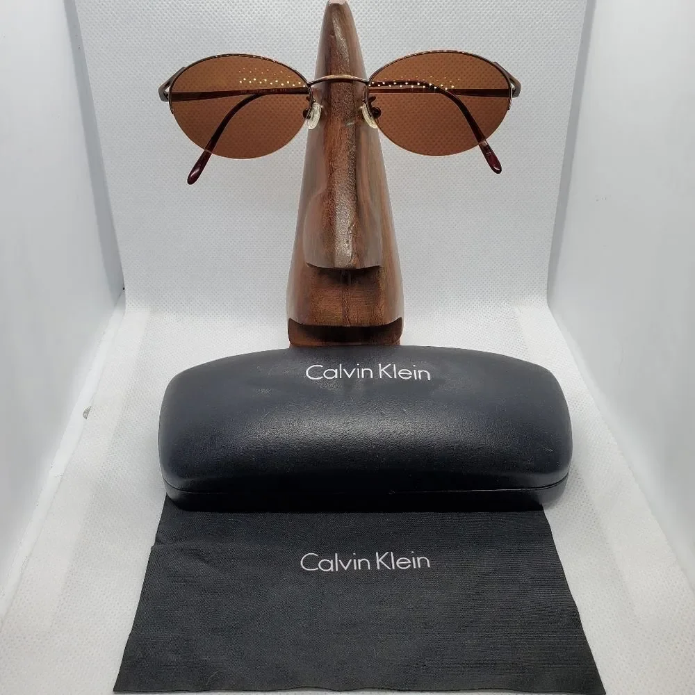 Calvin Klein Brown Prescription Sunglasses Frames, Case, & Cleaning Cloth